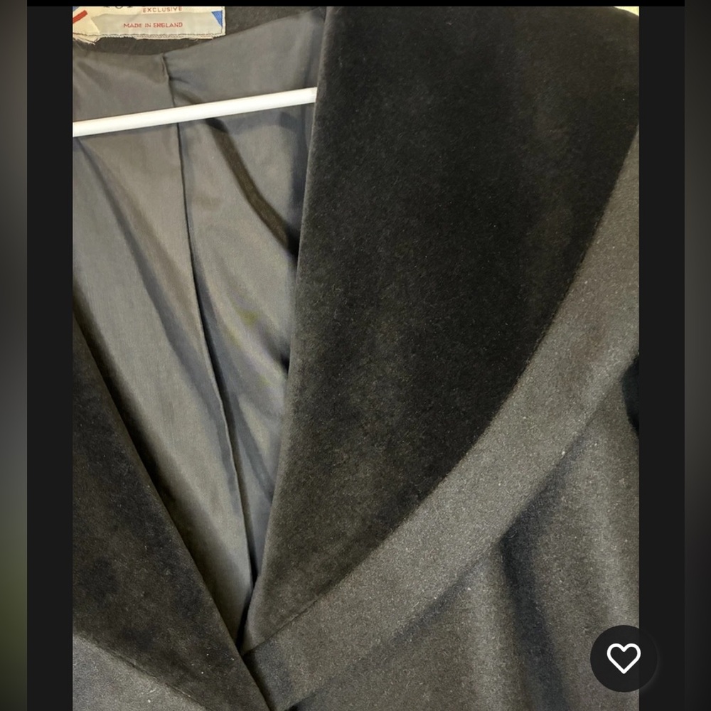 Unisex Vintage TOPCOAT Made in England Black Wool Blend Large Velour Collar - Picture 5 of 11